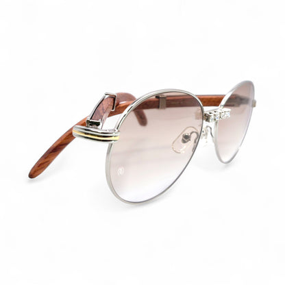 Bagatelle (Iced - Moissanite) - 55-18 Silver Woods Sunglasses w/ Round Lenses - Moissanite Diamonds Set (90s) - Luxury Optical