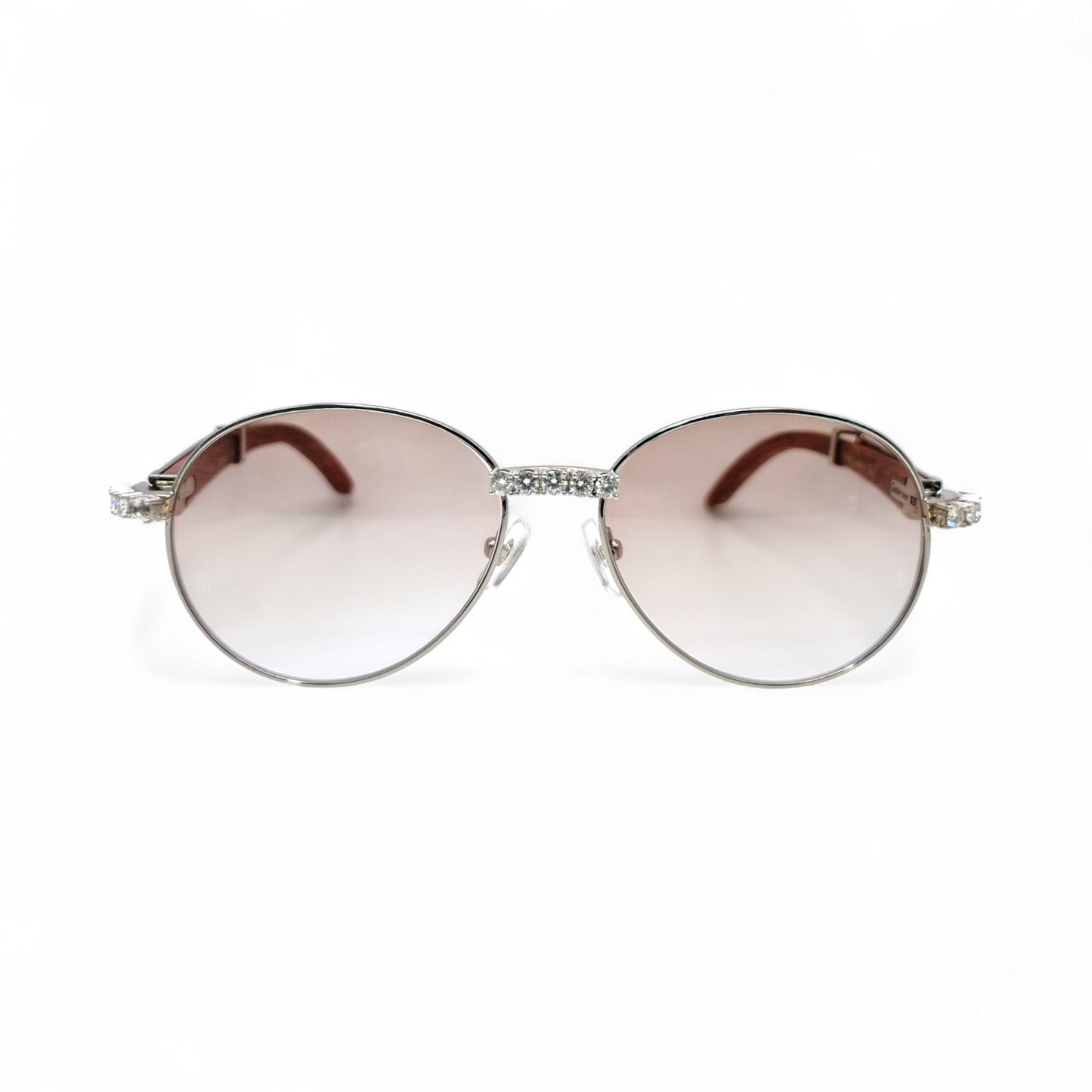 Bagatelle (Iced - Moissanite) - 55-18 Silver Woods Sunglasses w/ Round Lenses - Moissanite Diamonds Set (90s) - Luxury Optical