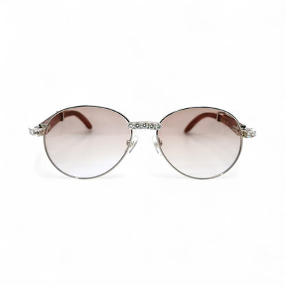 Bagatelle (Iced - Moissanite) - 55-18 Silver Woods Sunglasses w/ Round Lenses - Moissanite Diamonds Set (90s) - Luxury Optical