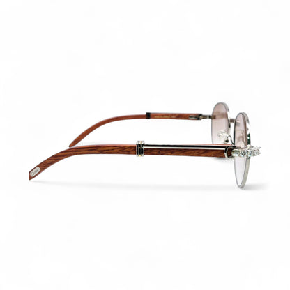 Bagatelle (Iced - Moissanite) - 55-18 Silver Woods Sunglasses w/ Round Lenses - Moissanite Diamonds Set (90s) - Luxury Optical