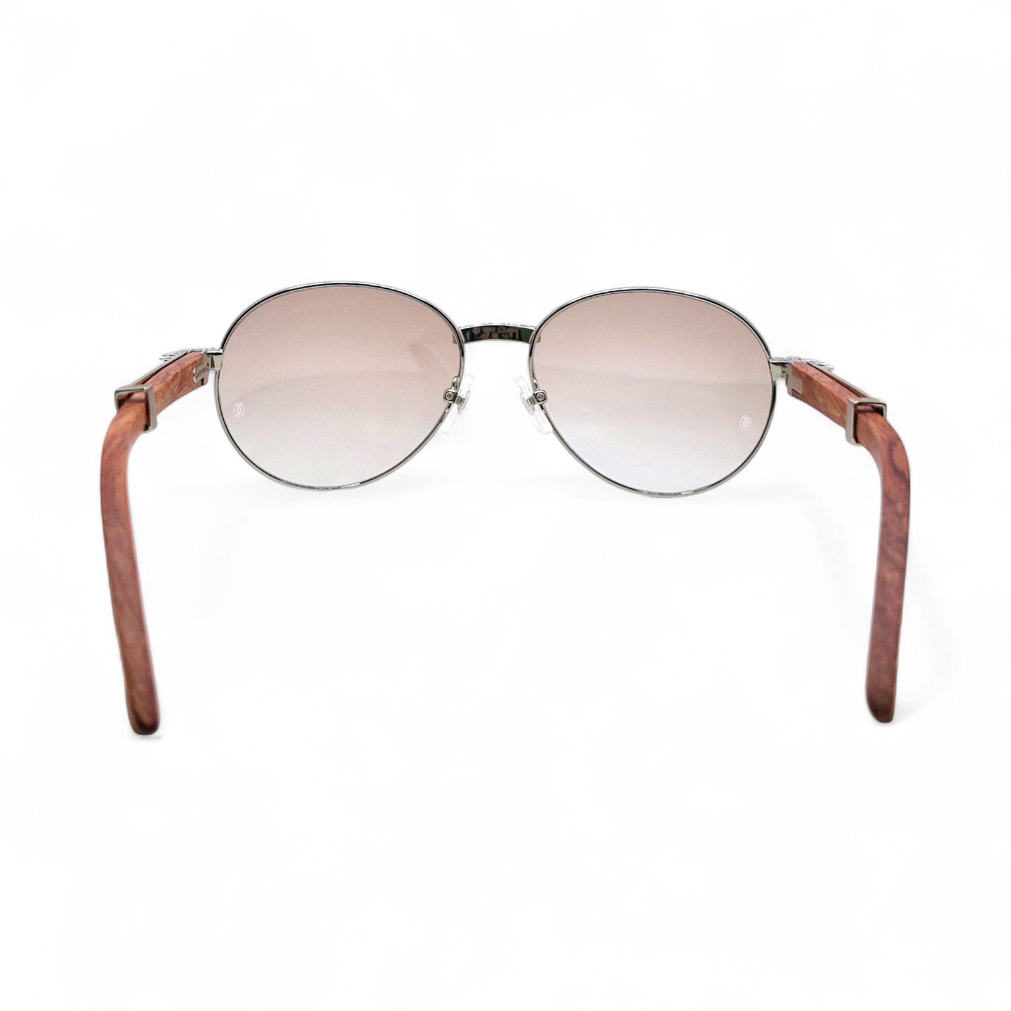 Bagatelle (Iced - Moissanite) - 55-18 Silver Woods Sunglasses w/ Round Lenses - Moissanite Diamonds Set (90s) - Luxury Optical