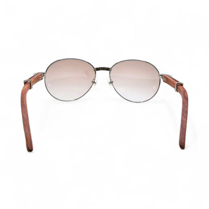 Bagatelle (Iced - Moissanite) - 55-18 Silver Woods Sunglasses w/ Round Lenses - Moissanite Diamonds Set (90s) - Luxury Optical