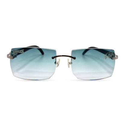 C Decor "Philly Eagles" - Silver Black Buffs Sunglasses w/ Custom Aqua Blue Bugatti Lenses (2025)