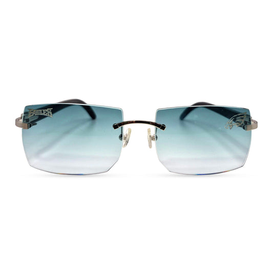C Decor "Philly Eagles" - Silver Black Buffs Sunglasses w/ Custom Aqua Blue Bugatti Lenses (2025)