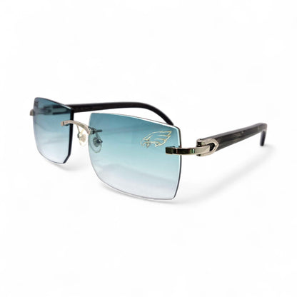 C Decor "Philly Eagles" - Silver Black Buffs Sunglasses w/ Custom Aqua Blue Bugatti Lenses (2025)
