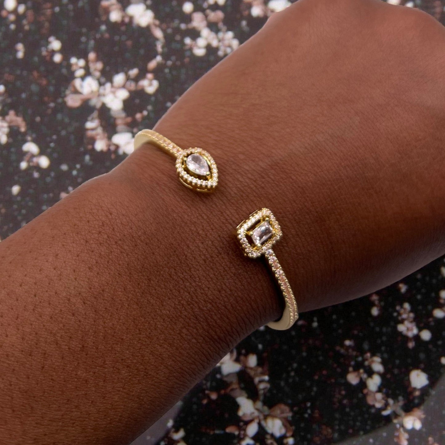 Diamond Drop & Square Cuff Bracelet - Gold