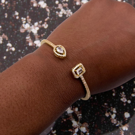 Diamond Drop & Square Cuff Bracelet - Gold