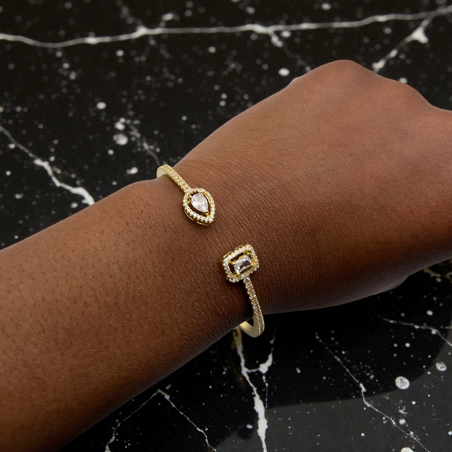 Diamond Drop & Square Cuff Bracelet - Gold