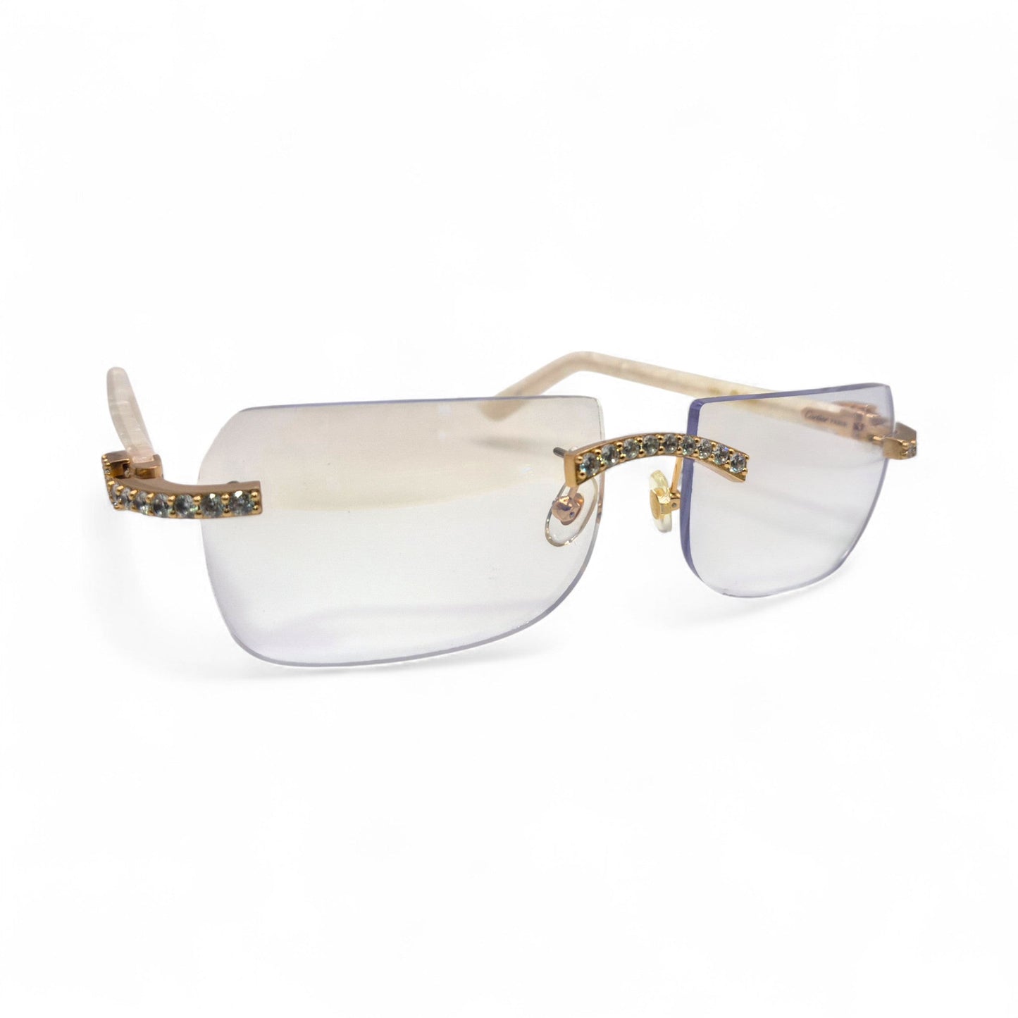 C Decor Marbles (Iced) - Gold White Composite Marbles Sunglasses w/ Clear Lenses - Diamonds Prong Set (2010s) - Luxury Optical