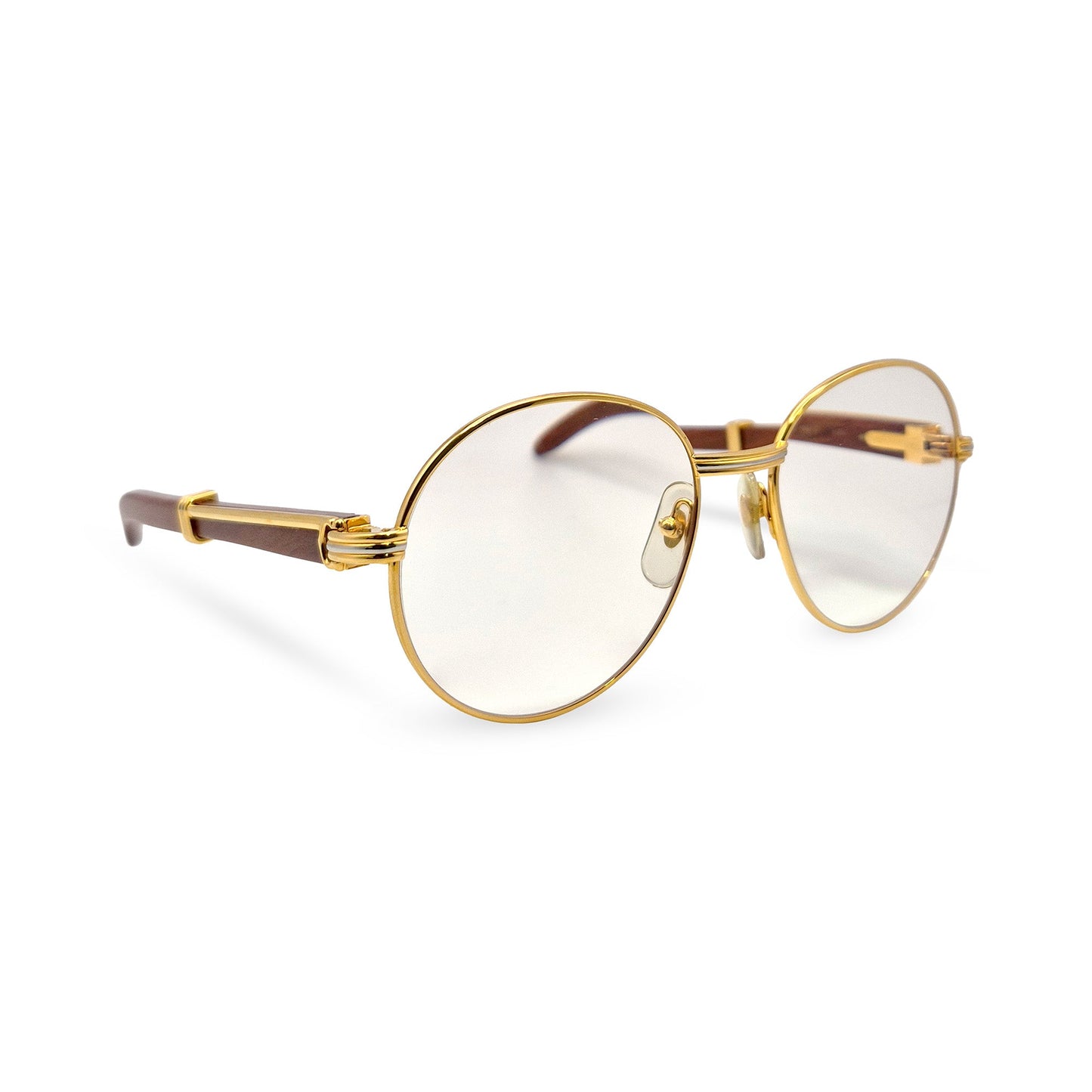 Authentic Cartier Bagatelle - 55-18 Vintage Gold Woods Eyeglasses w/ Clear Lenses (90s)