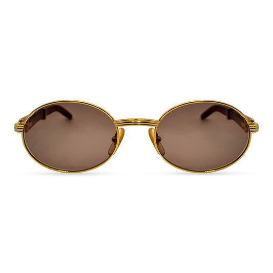 Authentic Cartier Giverny - 53-22 Gold Woods Sunglasses w/ Brown Oval Lenses (90s)