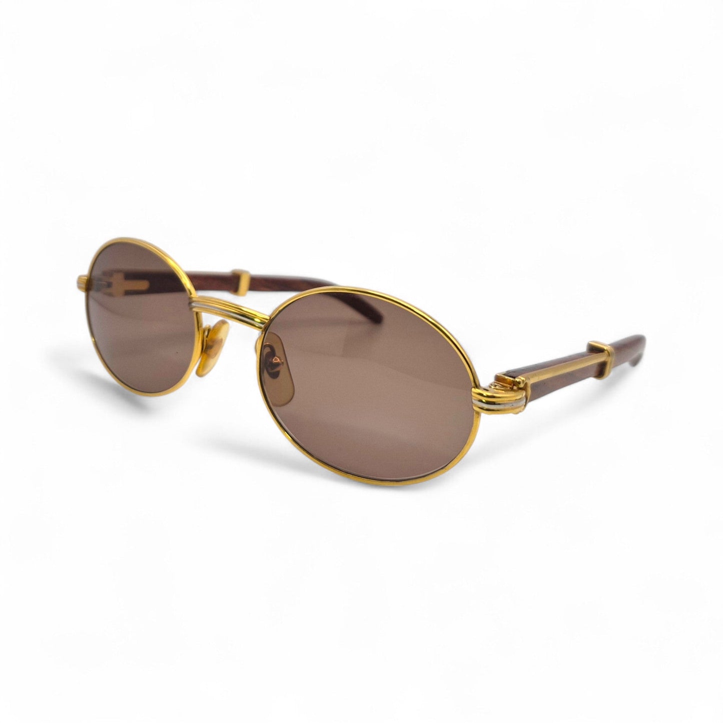 Authentic Cartier Giverny - 53-22 Gold Woods Sunglasses w/ Brown Oval Lenses (90s)