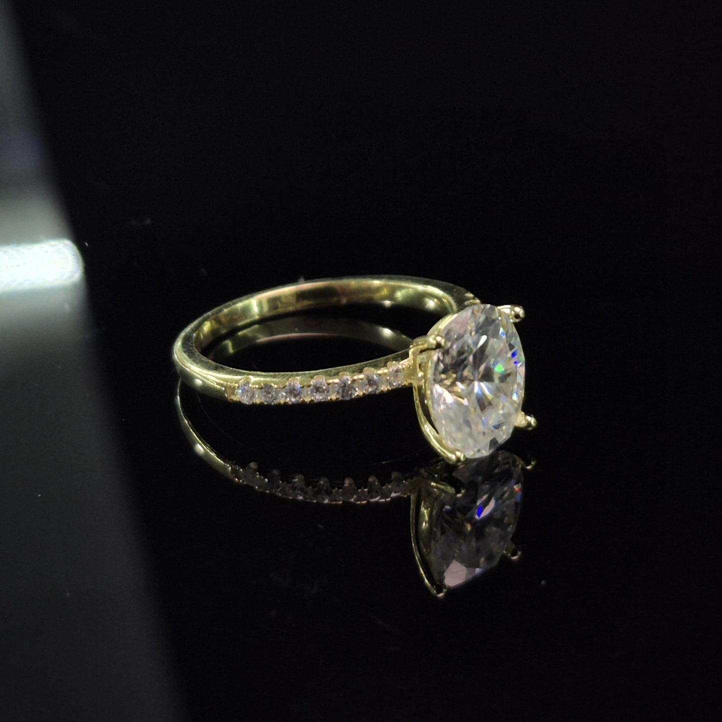 S925 Gold Solitaire Moissanite Diamond Ring & Band - 2pc Set