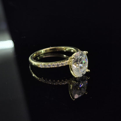 S925 Gold Solitaire Moissanite Diamond Ring & Band - 2pc Set