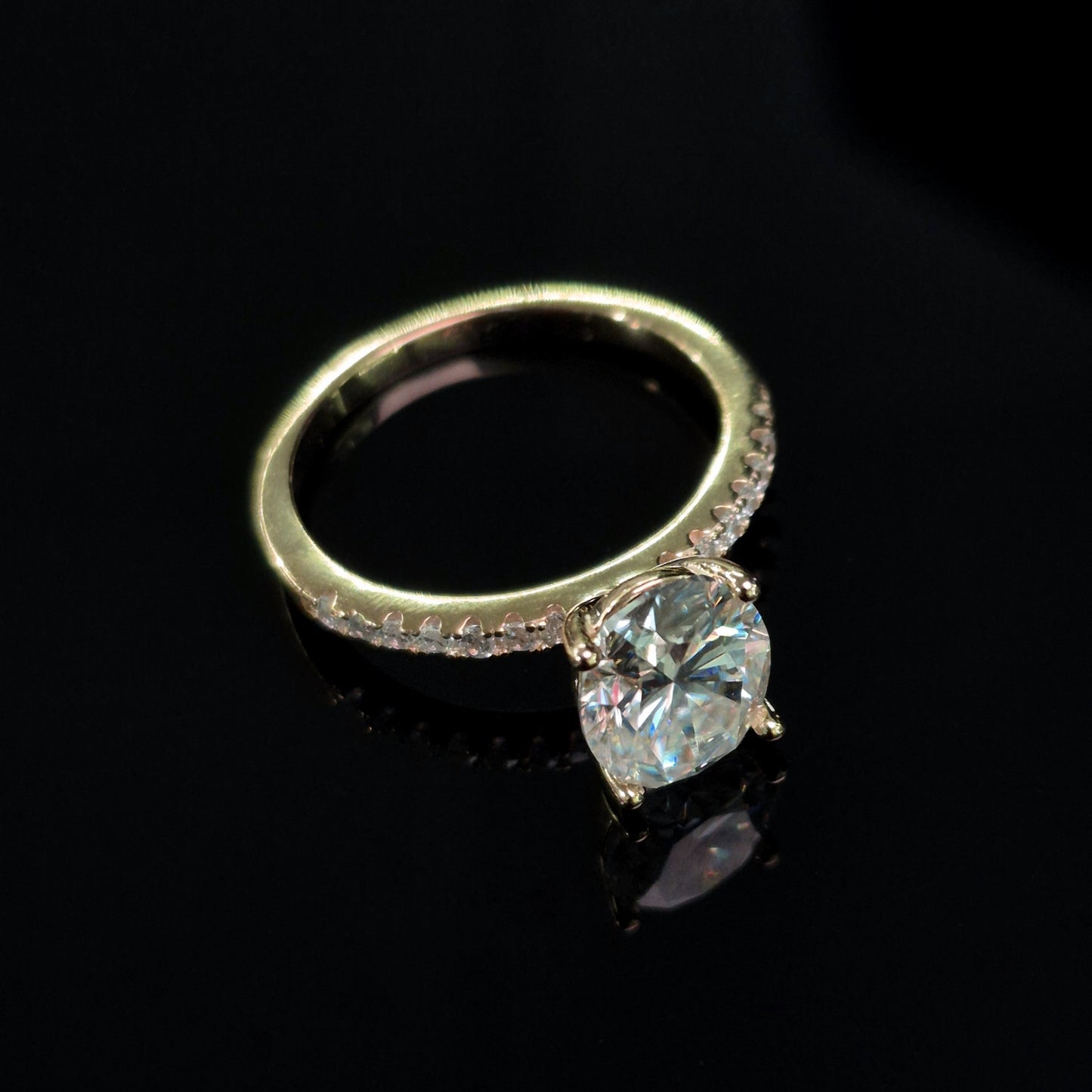 S925 Gold Solitaire Moissanite Diamond Ring & Band - 2pc Set
