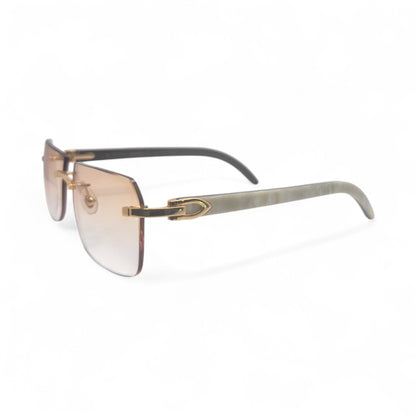 C Decor Buffs - Gold White Genuine Horn Sunglasses (2010s) - Luxury Optical