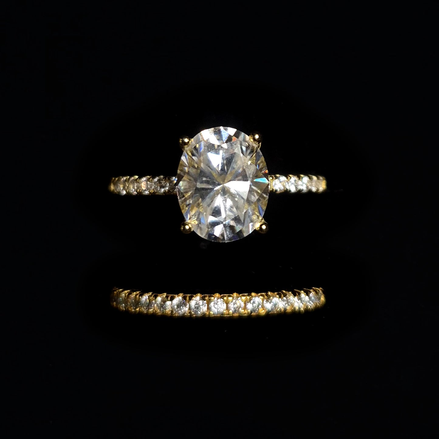 S925 Gold Solitaire Moissanite Diamond Ring & Band - 2pc Set