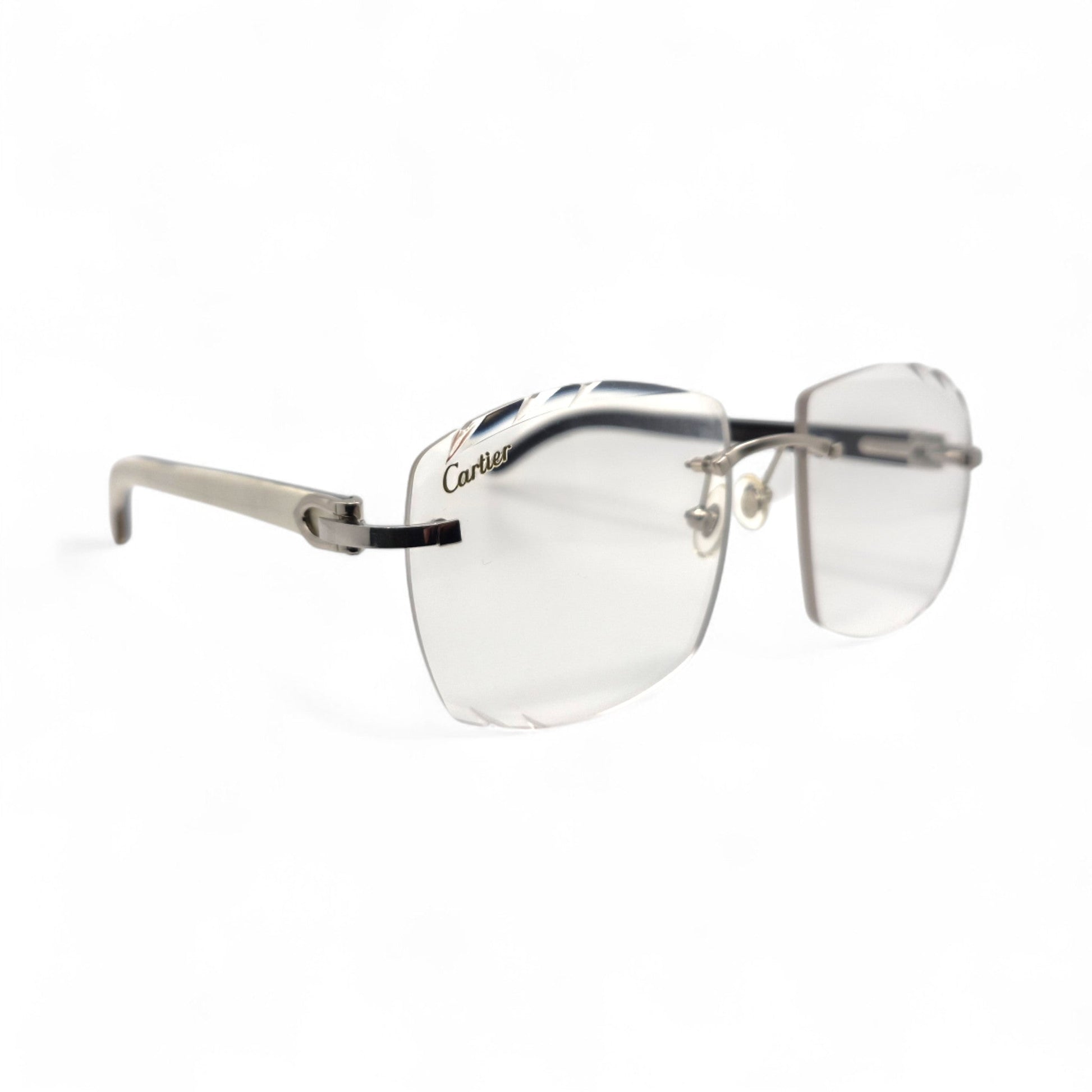 C Decor Buffs (Diamond Cut) - Silver White Genuine Horn Sunglasses (2020s) - Luxury Optical