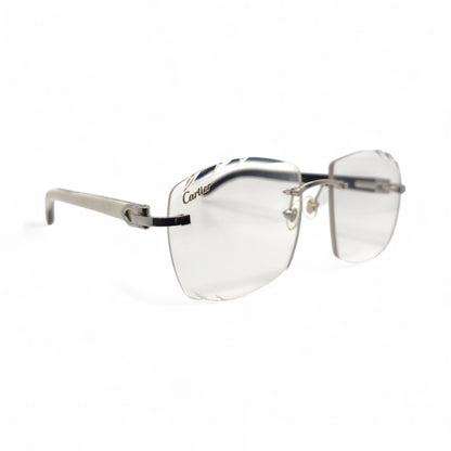 C Decor Buffs (Diamond Cut) - Silver White Genuine Horn Sunglasses (2020s) - Luxury Optical