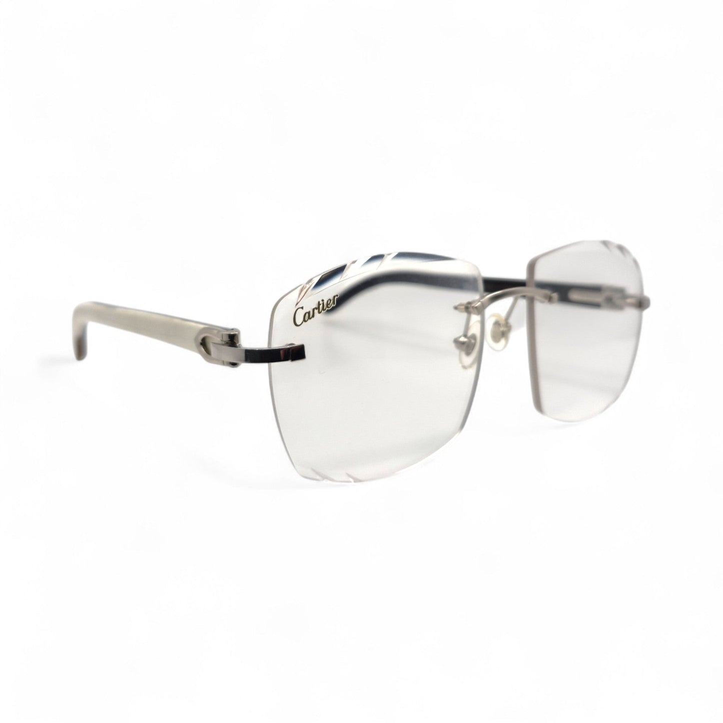 C Decor Buffs (Diamond Cut) - Silver White Genuine Horn Sunglasses (2020s) - Luxury Optical