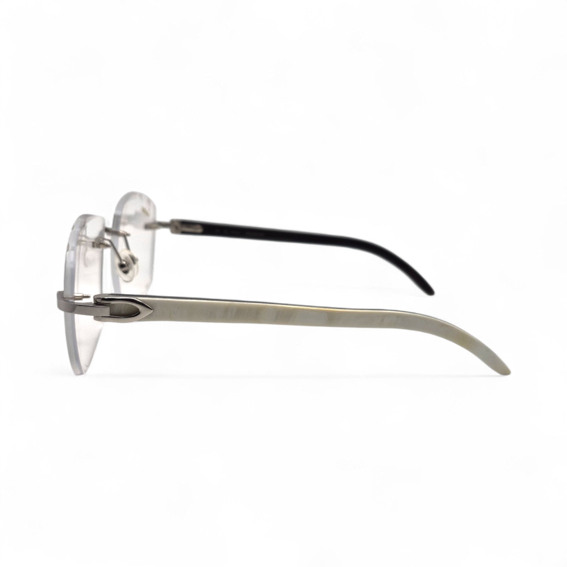 C Decor Buffs (Diamond Cut) - Silver White Genuine Horn Sunglasses (2020s) - Luxury Optical