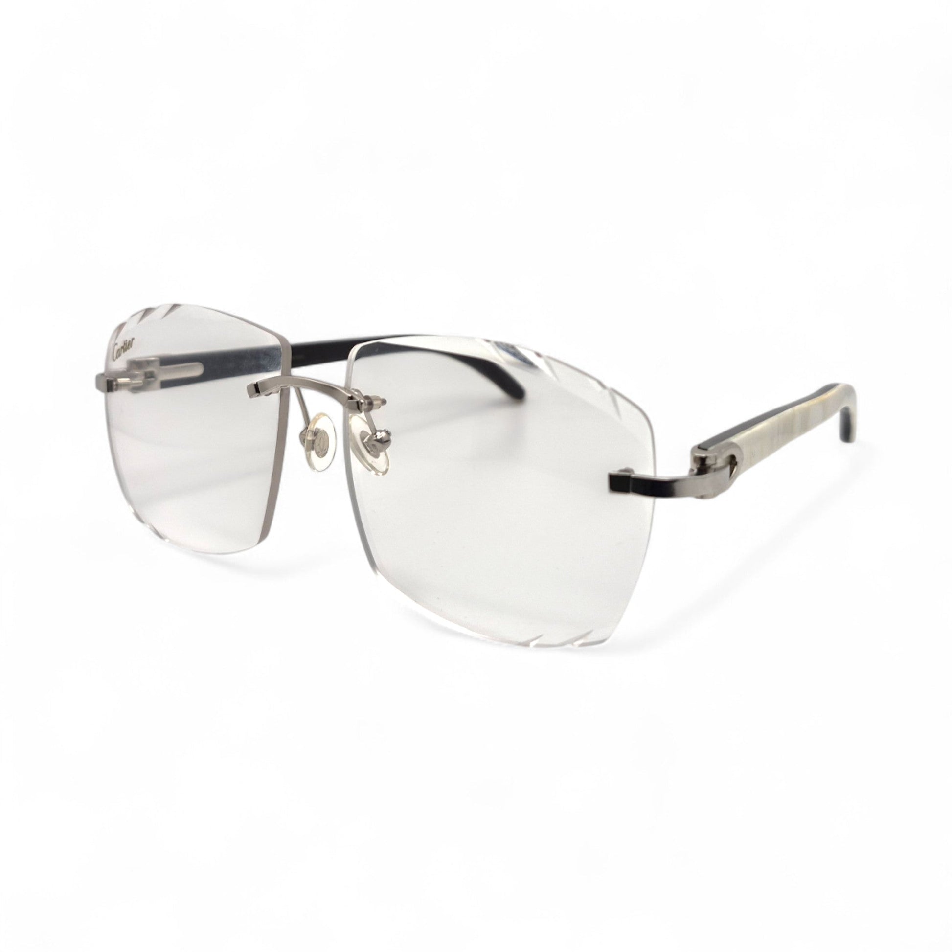 C Decor Buffs (Diamond Cut) - Silver White Genuine Horn Sunglasses (2020s) - Luxury Optical