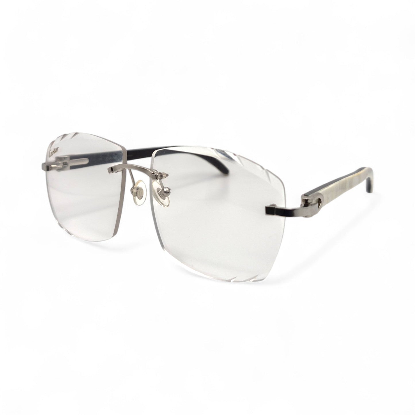 C Decor Buffs (Diamond Cut) - Silver White Genuine Horn Sunglasses (2020s) - Luxury Optical