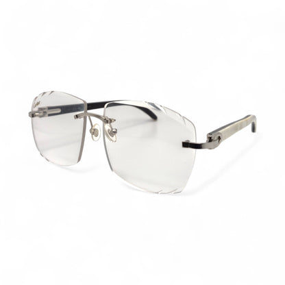 C Decor Buffs (Diamond Cut) - Silver White Genuine Horn Sunglasses (2020s) - Luxury Optical