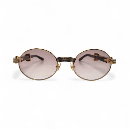 Giverny (Iced) - 55-22 Gold Genuine Horn Sunglasses w/ Brown Lenses & Baguette Diamonds Channel Set (90s) - Luxury Optical