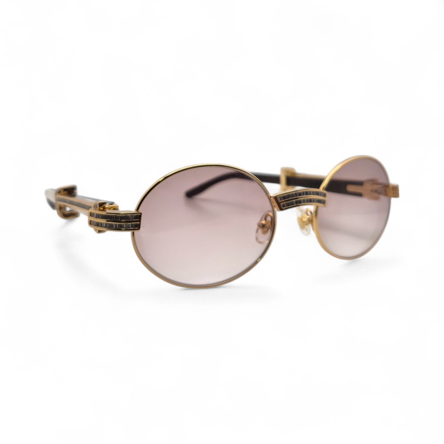 Giverny (Iced) - 55-22 Gold Genuine Horn Sunglasses w/ Brown Lenses & Baguette Diamonds Channel Set (90s) - Luxury Optical
