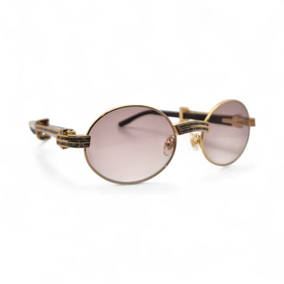 Giverny (Iced) - 55-22 Gold Genuine Horn Sunglasses w/ Brown Lenses & Baguette Diamonds Channel Set (90s) - Luxury Optical