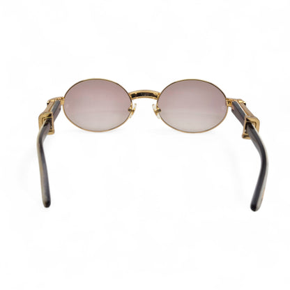 Giverny (Iced) - 55-22 Gold Genuine Horn Sunglasses w/ Brown Lenses & Baguette Diamonds Channel Set (90s) - Luxury Optical