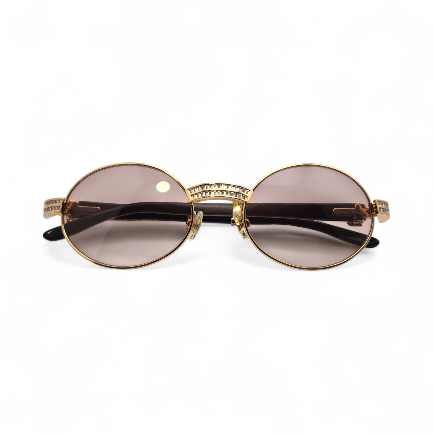 Giverny (Iced) - 55-22 Gold Genuine Horn Sunglasses w/ Brown Lenses & Baguette Diamonds Channel Set (90s) - Luxury Optical