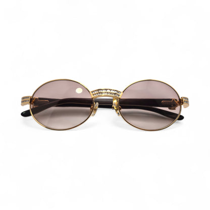 Giverny (Iced) - 55-22 Gold Genuine Horn Sunglasses w/ Brown Lenses & Baguette Diamonds Channel Set (90s) - Luxury Optical