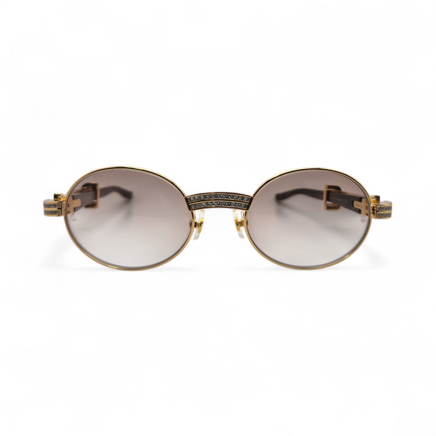 Giverny (Iced) - 55-22 Gold Genuine White Horn Sunglasses w/ Brown Lenses & Round Diamonds Channel Set (90s) - Luxury Optical