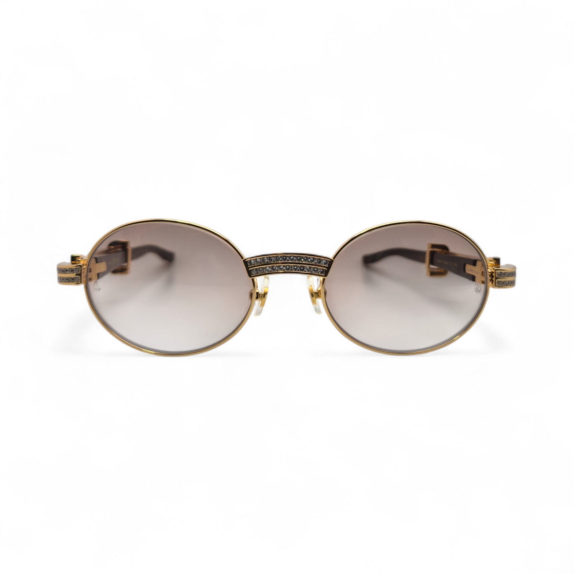 Giverny (Iced) - 55-22 Gold Genuine White Horn Sunglasses w/ Brown Lenses & Round Diamonds Channel Set (90s) - Luxury Optical