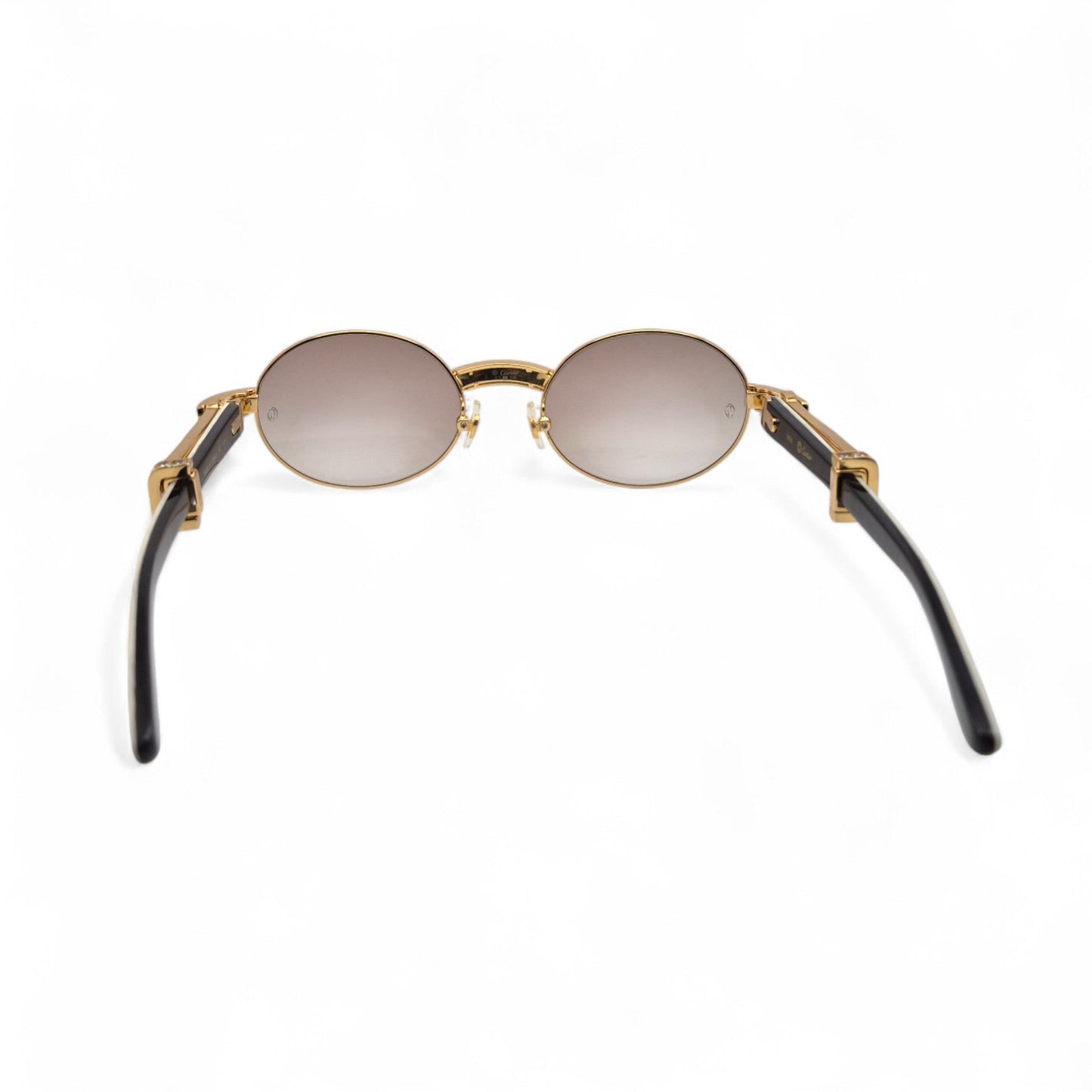 Giverny (Iced) - 55-22 Gold Genuine White Horn Sunglasses w/ Brown Lenses & Round Diamonds Channel Set (90s) - Luxury Optical
