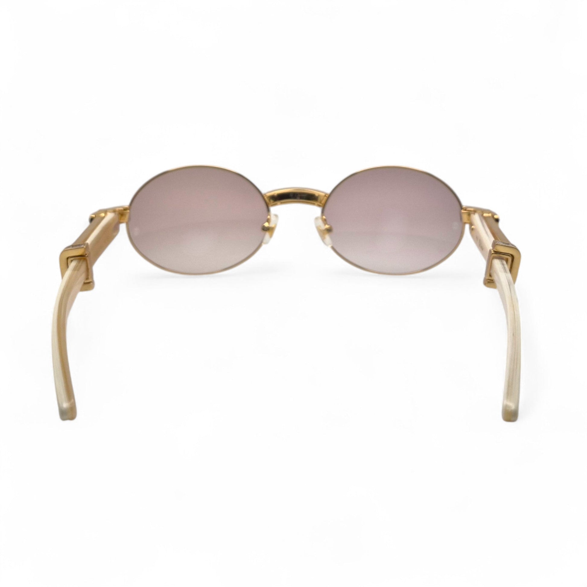 Giverny (Iced) - 55-22 Gold Genuine Horn Sunglasses w/ Brown Lenses & Baguette Diamonds Channel Set (90s) - Luxury Optical