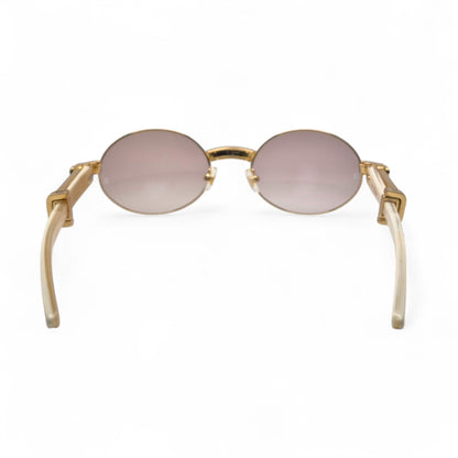 Giverny (Iced) - 55-22 Gold Genuine Horn Sunglasses w/ Brown Lenses & Baguette Diamonds Channel Set (90s) - Luxury Optical