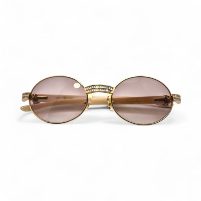Giverny (Iced) - 55-22 Gold Genuine Horn Sunglasses w/ Brown Lenses & Baguette Diamonds Channel Set (90s) - Luxury Optical