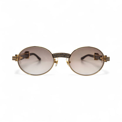 Giverny (Iced) - 55-22 Gold Genuine White Horn Sunglasses w/ Brown Lenses & Round Diamonds Channel Set (90s) - Luxury Optical