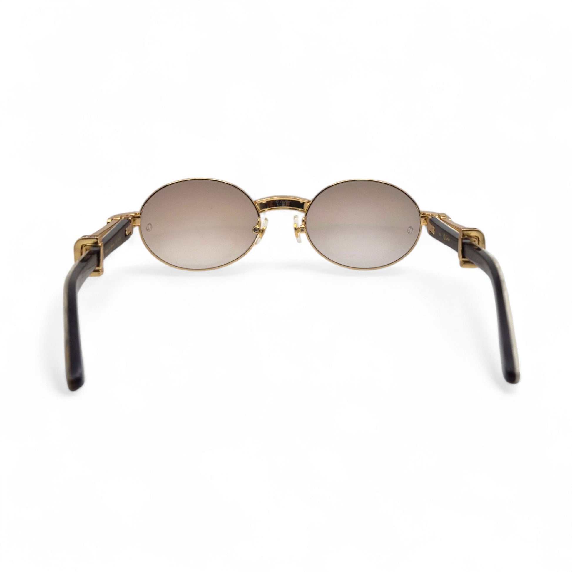 Giverny (Iced) - 55-22 Gold Genuine White Horn Sunglasses w/ Brown Lenses & Round Diamonds Channel Set (90s) - Luxury Optical