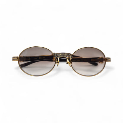 Giverny (Iced) - 55-22 Gold Genuine White Horn Sunglasses w/ Brown Lenses & Round Diamonds Channel Set (90s) - Luxury Optical
