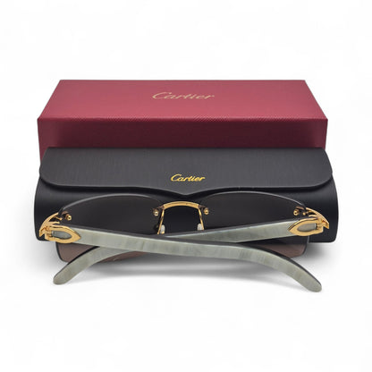 CT0046S Authentic Cartier C Decor - 56-18 White Horns & Bubinga Woods Sunglasses w/ Dark Brown Lenses (2010s)