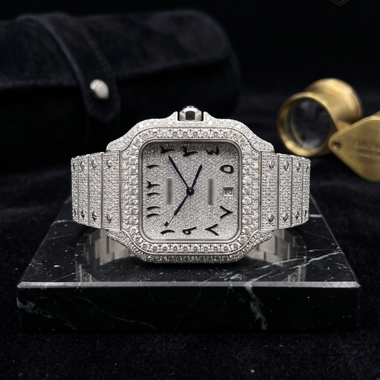 Santos Silver Moissanite Iced Out Watch