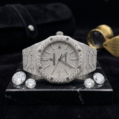 AP Silver Moissanite Iced Out Watch