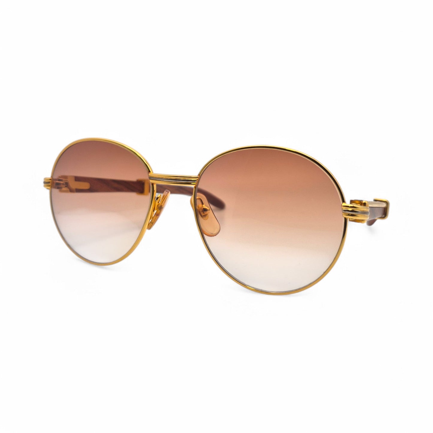 Authentic Cartier Bagatelle - 55-18 Vintage Gold Woods Sunglasses  w/ Brown Lenses (90s)