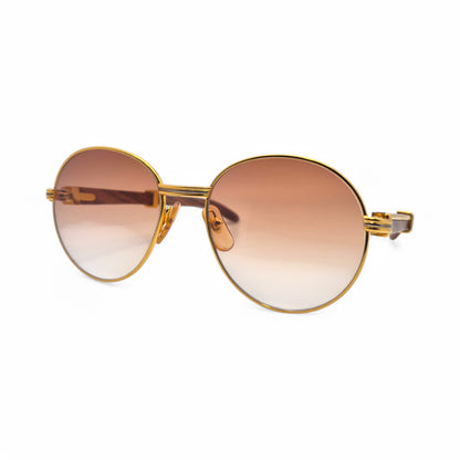 Authentic Cartier Bagatelle - 55-18 Vintage Gold Woods Sunglasses  w/ Brown Lenses (90s)