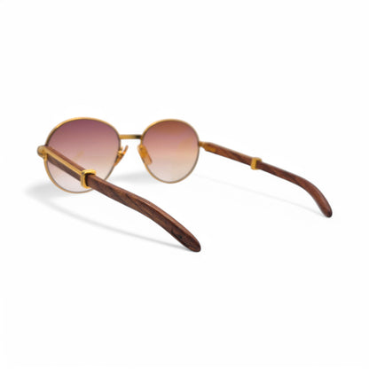Authentic Cartier Bagatelle - 55-18 Vintage Gold Woods Sunglasses  w/ Brown Lenses (90s)