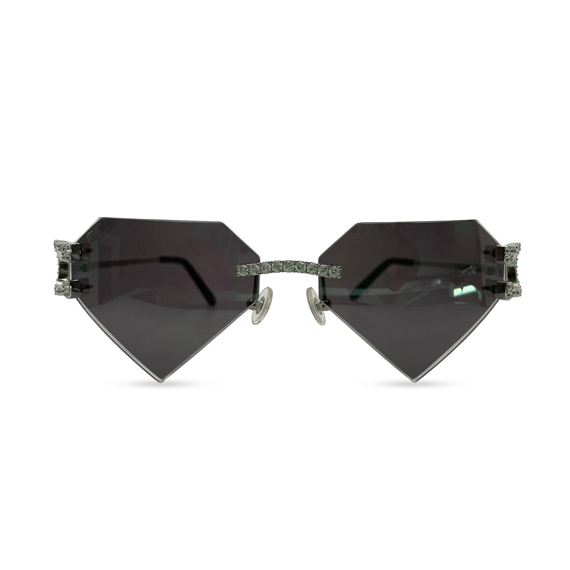 Big C Decor (Iced) - Silver Wires Sunglasses w/ Superman Transitions Lenses - 3pc Diamonds Prong Set (2010s) - Luxury Optical